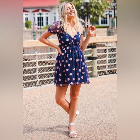 Unique Vintage Smak Parlour Strawberry Print Woodstock Flare Dress Size XL - Picture 3 of 14